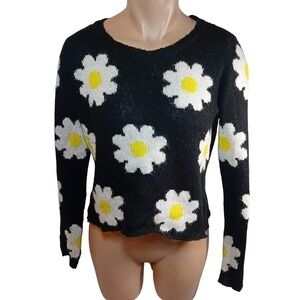 Y2K Material Girl Juniors Daisy Flower Cropped Distressed Sweater Boho M READ